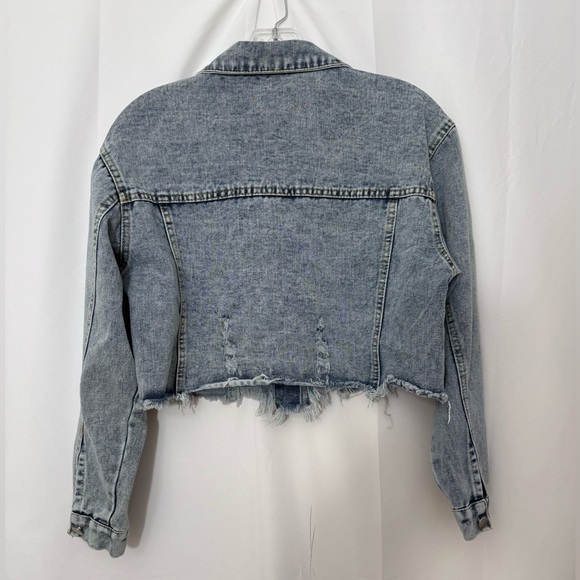 P.Cill Cropped Button Down Long Sleeve Denim Jacket Size Medium - Picture 7 of 12